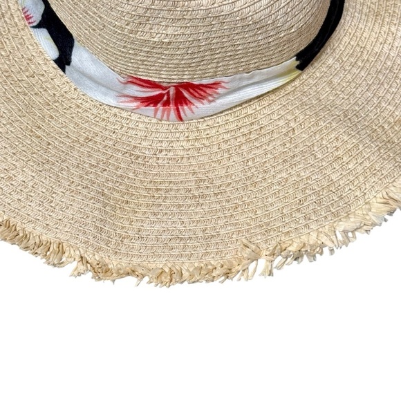 KENDALL + KYLIE Paper Straw Frayed Edge Floral Print Banded Floppy Sun Hat - Picture 2 of 4